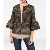 Short jacket with flounces, khaki-multicolour