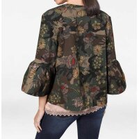 Short jacket with flounces, khaki-multicolour