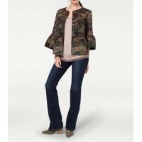 Short jacket with flounces, khaki-multicolour