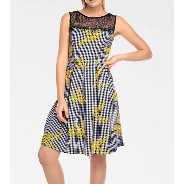 Designer-Kleid m. Spitze, schwarz-gelb