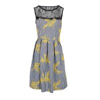 Designer-Kleid m. Spitze, schwarz-gelb