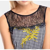 Designer-Kleid m. Spitze, schwarz-gelb
