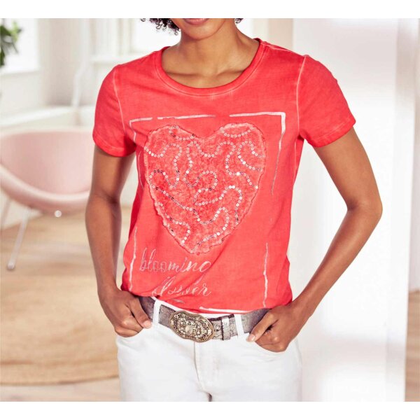 Shirt m. Spitzenbesatz und Pailletten, hummer