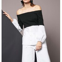 2-in-1-Designer-Blusen-Sweatshirt, schwarz-weiß