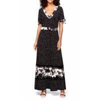Designer-Jersey-Maxikleid, schwarz-ecru