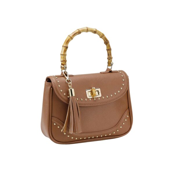 Bag with bamboo handle, cognac