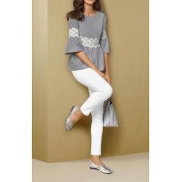 Designer-Streifenbluse, grau-ecru
