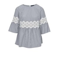 Designer-Streifenbluse, grau-ecru