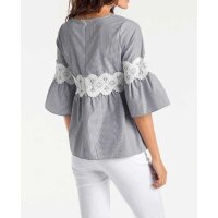 Designer-Streifenbluse, grau-ecru