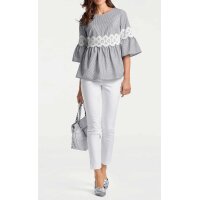 Designer-Streifenbluse, grau-ecru