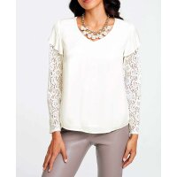 Designer-Crêpe-Spitzenbluse, ecru