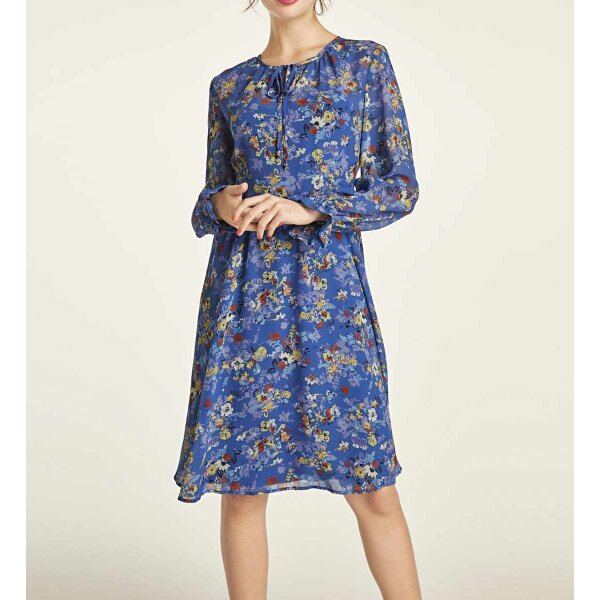 Druckkleid, blau-bunt