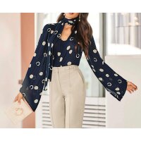 Print blouse, navy-ivory