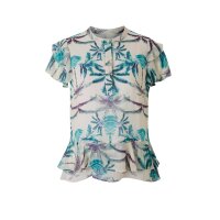 Designer-Volant-Druckbluse, türkis-ecru