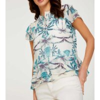 Designer-Volant-Druckbluse, türkis-ecru