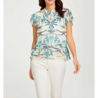 Designer-Volant-Druckbluse, türkis-ecru
