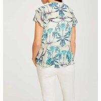 Designer-Volant-Druckbluse, türkis-ecru