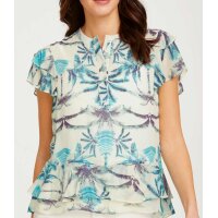 Designer-Volant-Druckbluse, türkis-ecru