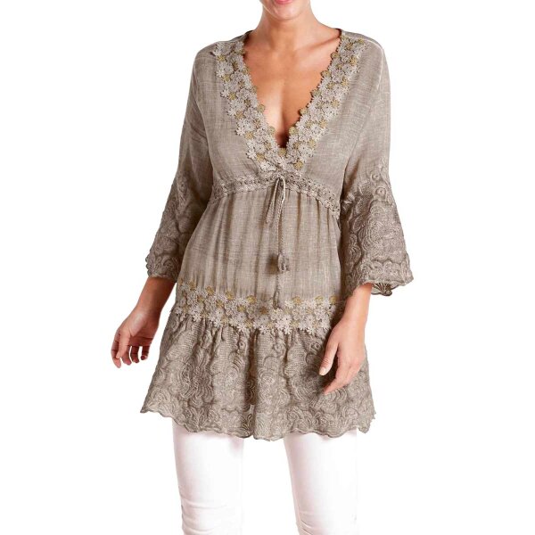 Tunic with lace trim, taupe