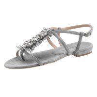 Velour leather sandal with strass, grey