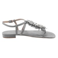 Velour leather sandal with strass, grey