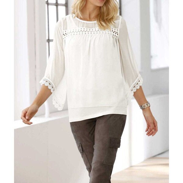 Designer-Bluse m.Top und Spitze, champagner