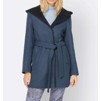Designer-Wolljacke m.Kapuze, bleu-graphit
