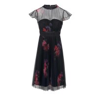 Designer-Plisseekleid, schwarz-bordeaux