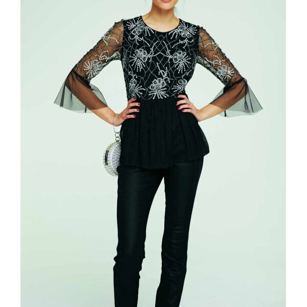 Bluse m. Pailletten, schwarz