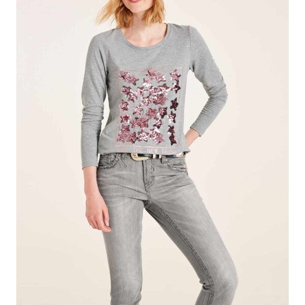 Jerseyshirt m. Pailletten, grau-melange