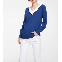 Feinstrickpullover, royalblau-weiß