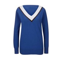 Feinstrickpullover, royalblau-weiß