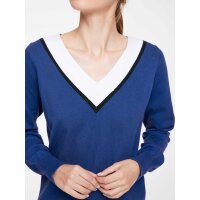 Feinstrickpullover, royalblau-weiß