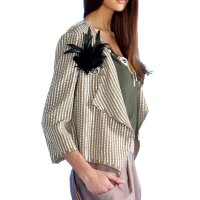Pailletten-Blazer m. Federbrosche, taupe