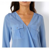 Silk blouse in wrap-look, sky blue