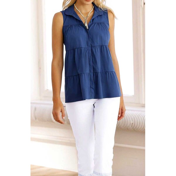 Designer-Stufenbluse, jeansblau