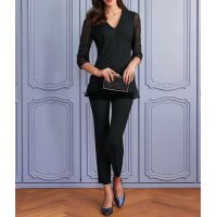 Bluse m. Perlen, schwarz