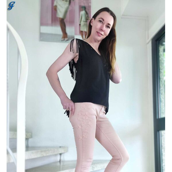 Marken-Shirt m. Fransen, schwarz
