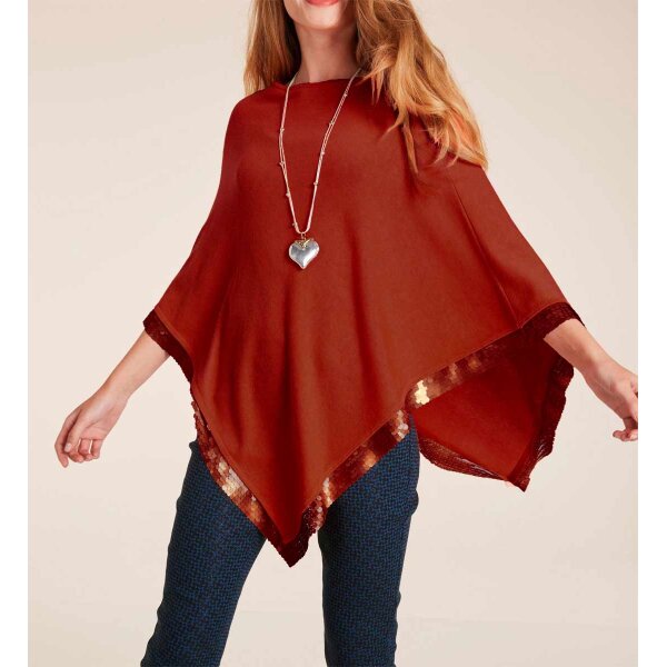 Designer-Feinstrickponcho m. Pailletten, kastanie