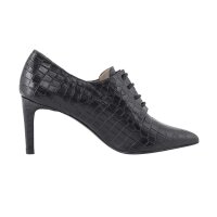 Cowhide lace pumps in crocodile look, black