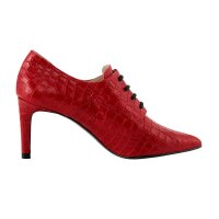 Cowhide lace pumps in crocodile look, red