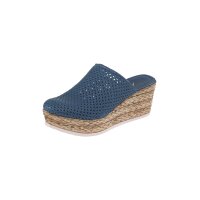 Rindleder-Cut-Out-Clog, jeansblau