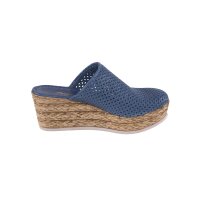 Rindleder-Cut-Out-Clog, jeansblau