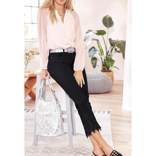 Five pocket jeans with lace, black