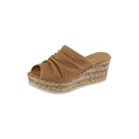 Nappaleder-Pantolette m. Lochmuster, camel