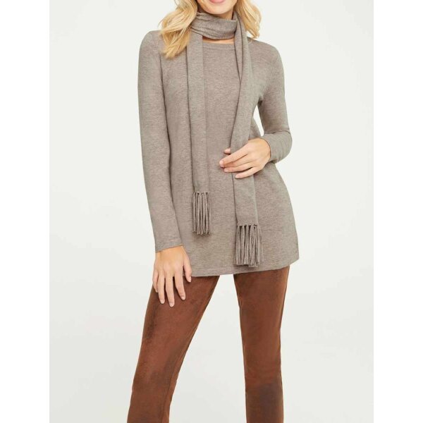Designer-Feinstrickpullover m. Schal, beige