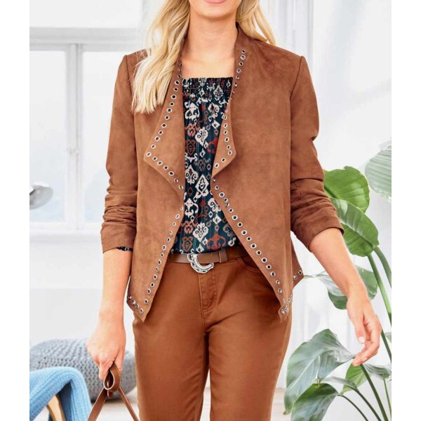 Designer-Lamm-Velourslederjacke m. Ösen, cognac