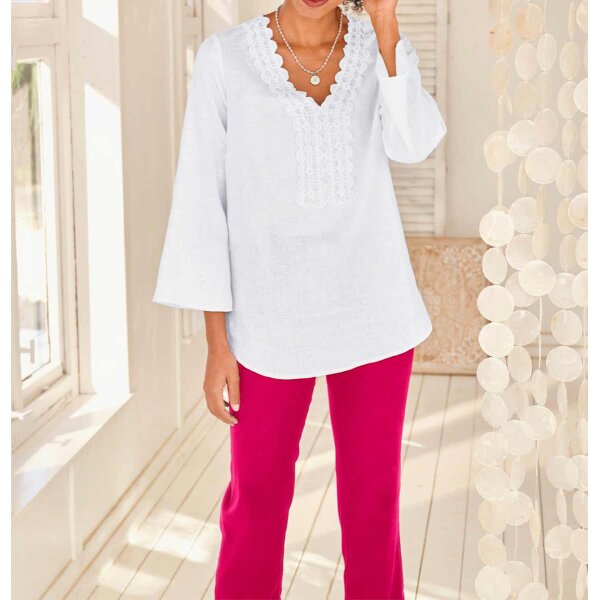 Linen blouse with lace, ecru
