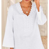 Linen blouse with lace, ecru