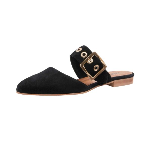 Ziegen-Veloursleder-Pantolette, schwarz